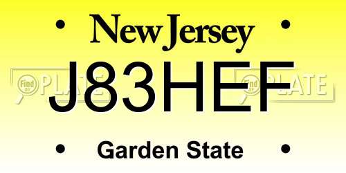 J83HEF New Jersey License Plate