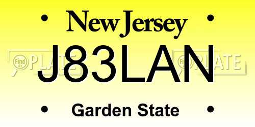 J83LAN New Jersey License Plate