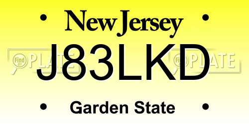 J83LKD New Jersey License Plate