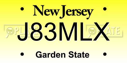 J83MLX New Jersey License Plate