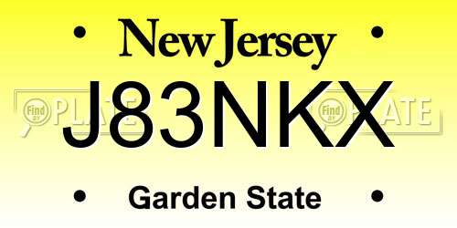 J83NKX New Jersey License Plate