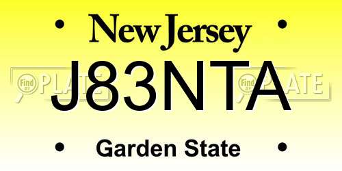 J83NTA New Jersey License Plate