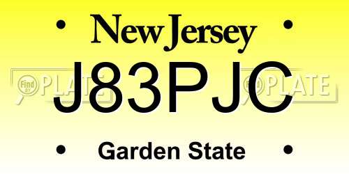 J83PJC New Jersey License Plate