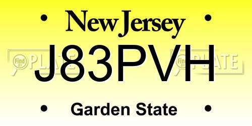 J83PVH New Jersey License Plate