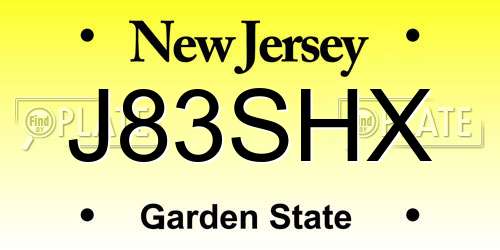 J83SHX New Jersey License Plate