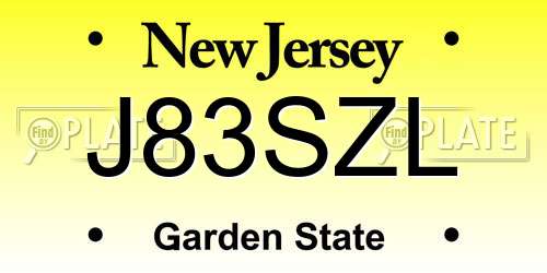 J83SZL New Jersey License Plate