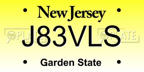 J83VLS New Jersey License Plate