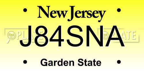 J84SNA New Jersey License Plate