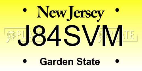 J84SVM New Jersey License Plate