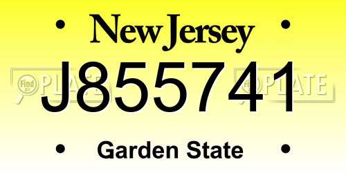 J855741 New Jersey License Plate