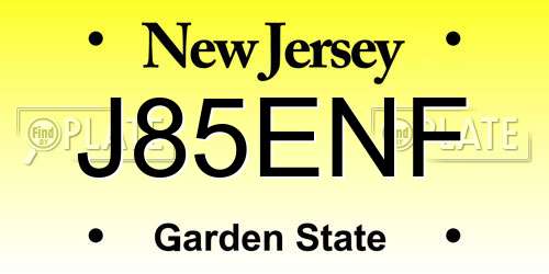 J85ENF New Jersey License Plate