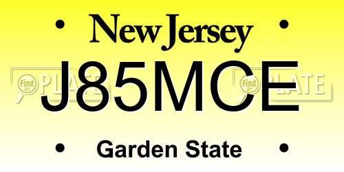 J85MCE New Jersey License Plate