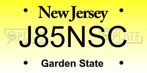 J85NSC New Jersey License Plate