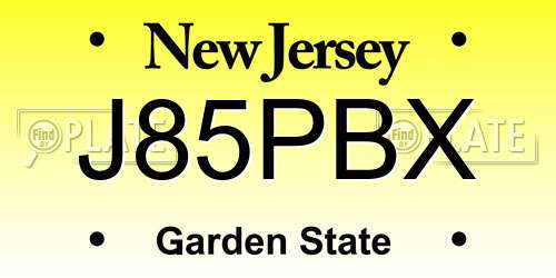 J85PBX New Jersey License Plate