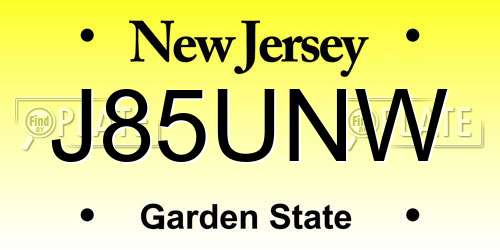 J85UNW New Jersey License Plate