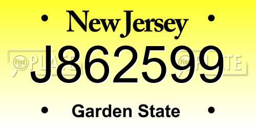 J862599 New Jersey License Plate