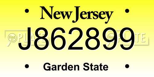 J862899 New Jersey License Plate