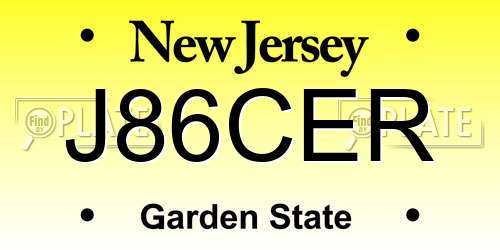 J86CER New Jersey License Plate