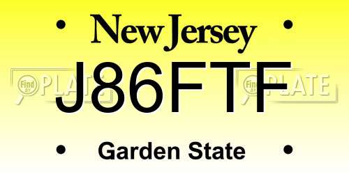 J86FTF New Jersey License Plate