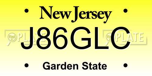 J86GLC New Jersey License Plate