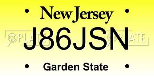 J86JSN New Jersey License Plate