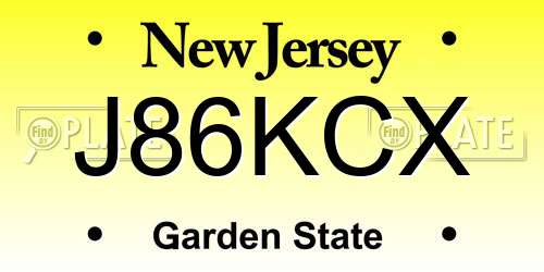J86KCX New Jersey License Plate