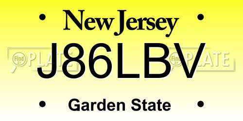 J86LBV New Jersey License Plate