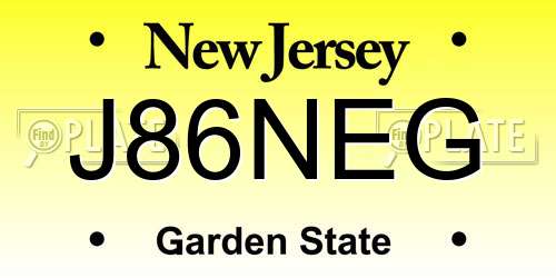 J86NEG New Jersey License Plate