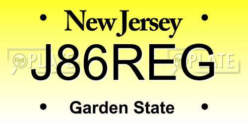 J86REG New Jersey License Plate
