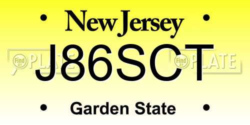 J86SCT New Jersey License Plate
