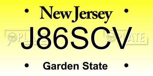 J86SCV New Jersey License Plate