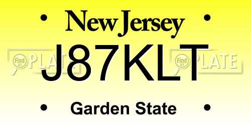 J87KLT New Jersey License Plate