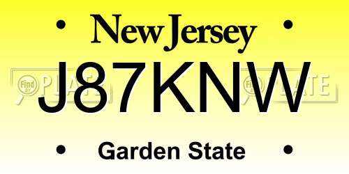 J87KNW New Jersey License Plate