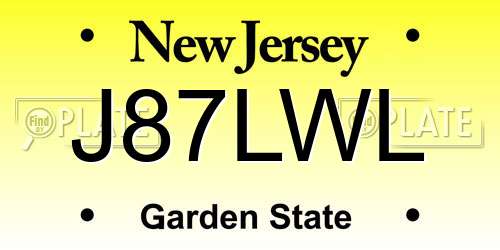 J87LWL New Jersey License Plate
