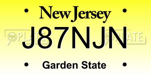 J87NJN New Jersey License Plate