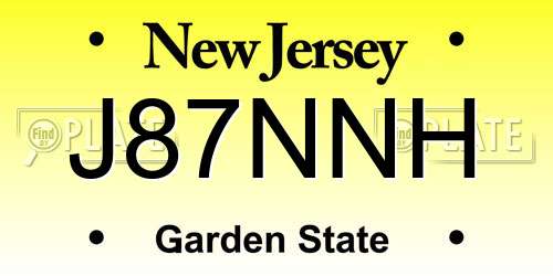 J87NNH New Jersey License Plate