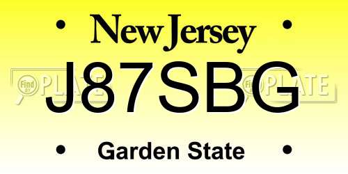 J87SBG New Jersey License Plate