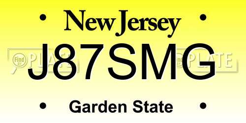 J87SMG New Jersey License Plate