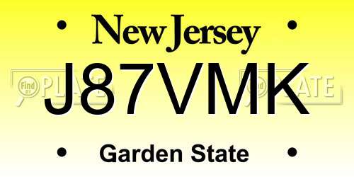 J87VMK New Jersey License Plate