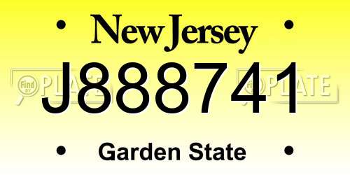 J888741 New Jersey License Plate