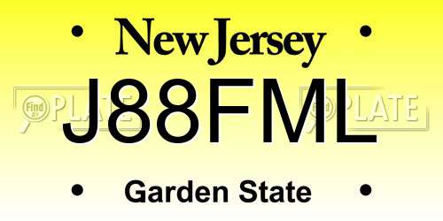 J88FML New Jersey License Plate