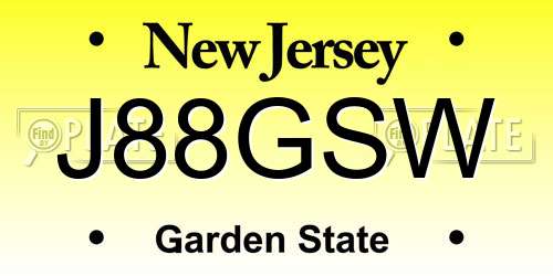 J88GSW New Jersey License Plate
