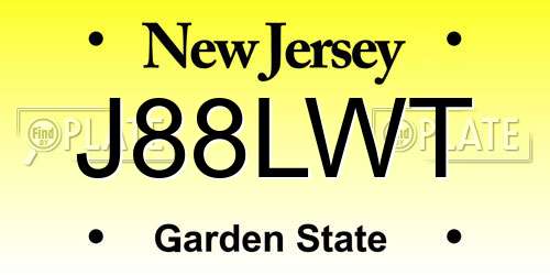 J88LWT New Jersey License Plate