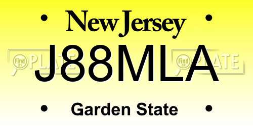 J88MLA New Jersey License Plate