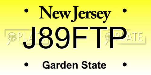 J89FTP New Jersey License Plate