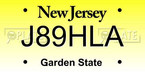 J89HLA New Jersey License Plate
