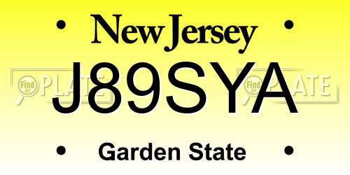 J89SYA New Jersey License Plate
