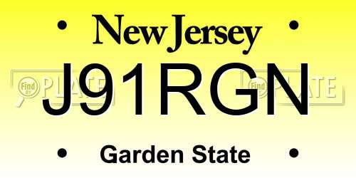 J91RGN New Jersey License Plate