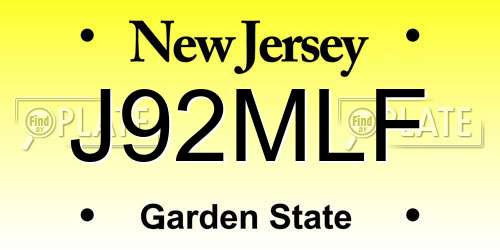 J92MLF New Jersey License Plate