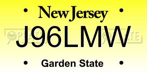 J96LMW New Jersey License Plate